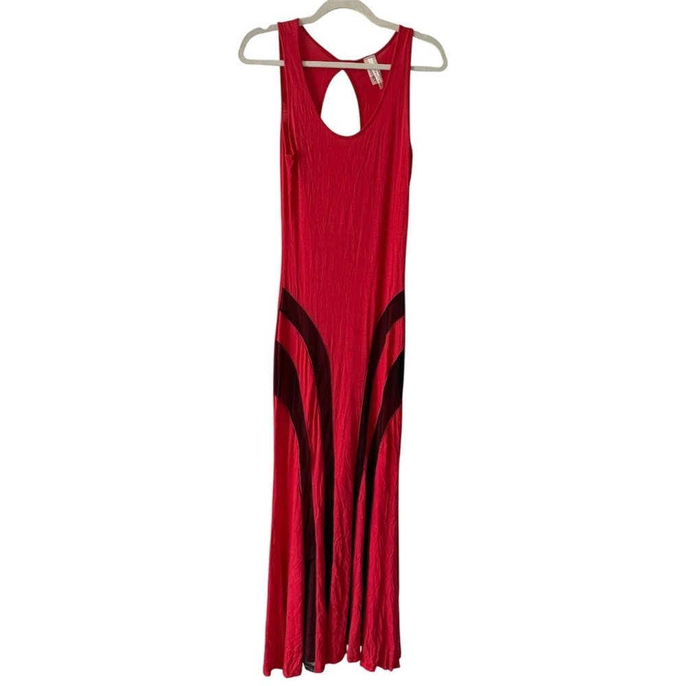 Sexy Red Maxi Dress With‎ Mesh Cutouts and Open Back